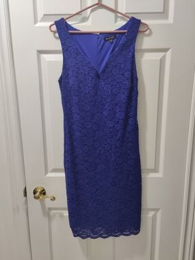 MARINA Cobalt Blue Lace Sequin Sheath Dress